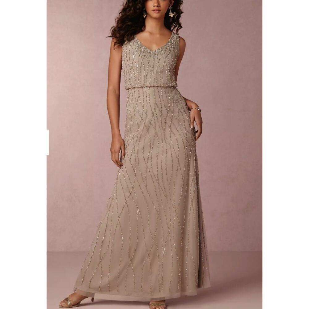 NWT Adriana Papell BHLDN Brooklyn Dress in Taupe Dress 0​​